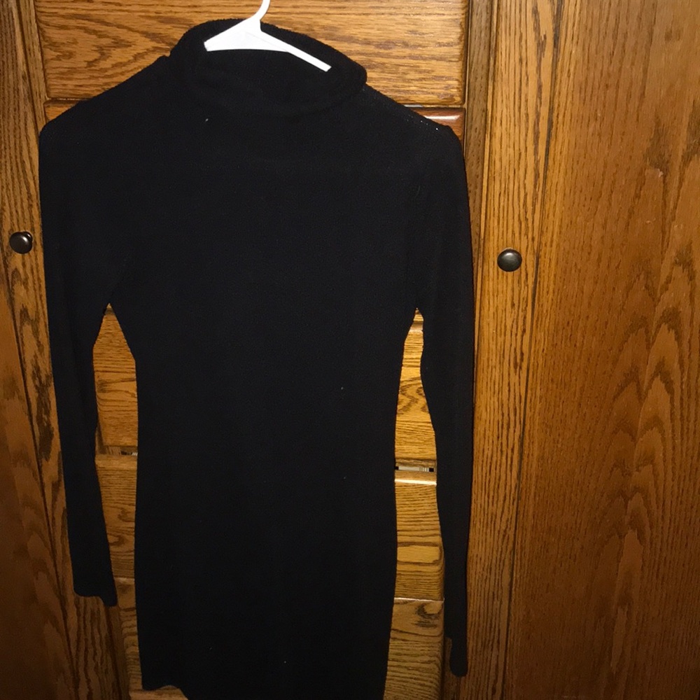Body-con rubber turtle neck sweater dress